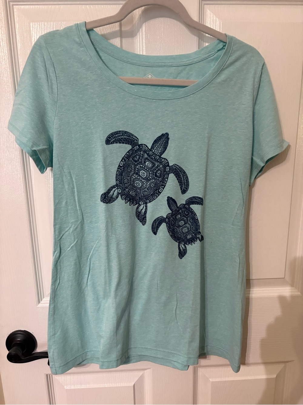 St. John's Bay Aqua Short Sleeve Tee with Navy Sea Turtle Motif